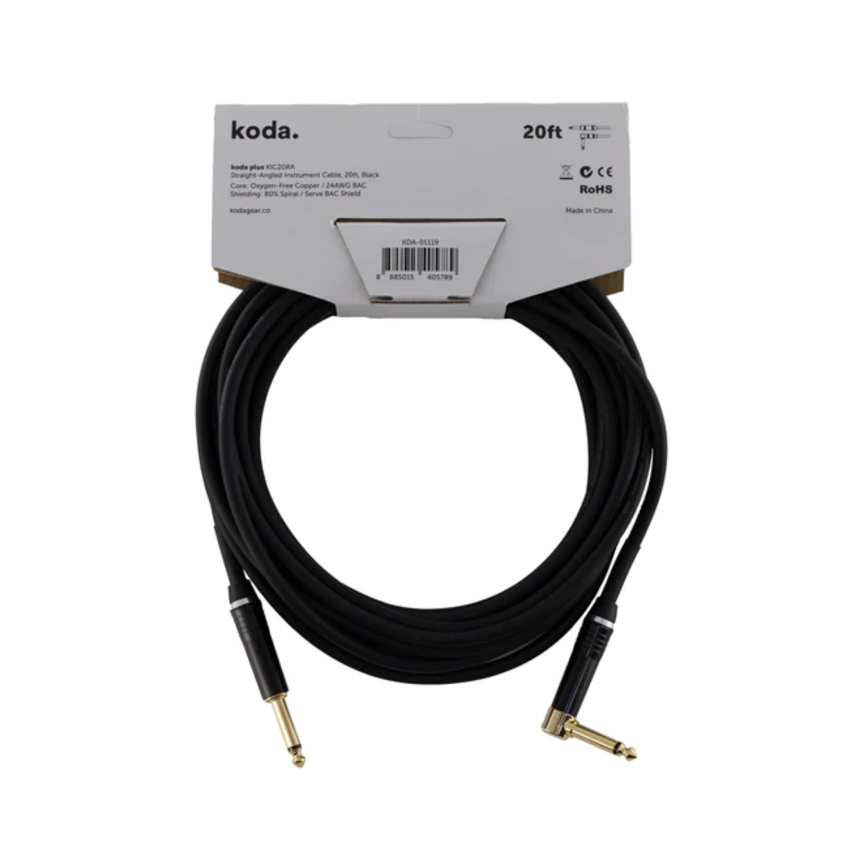 koda plus KIC20RA Straight-Angled Instrument Cable, 20ft, Black |  KODA |  CABLES |  Zoso Music