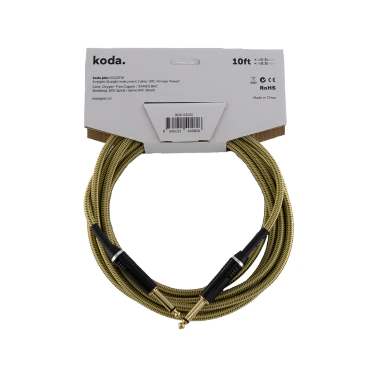 koda plus KIC10TW Straight-Straight Instrument Cable, 10ft, Vintage Tweed |  KODA |  CABLES |  Zoso Music