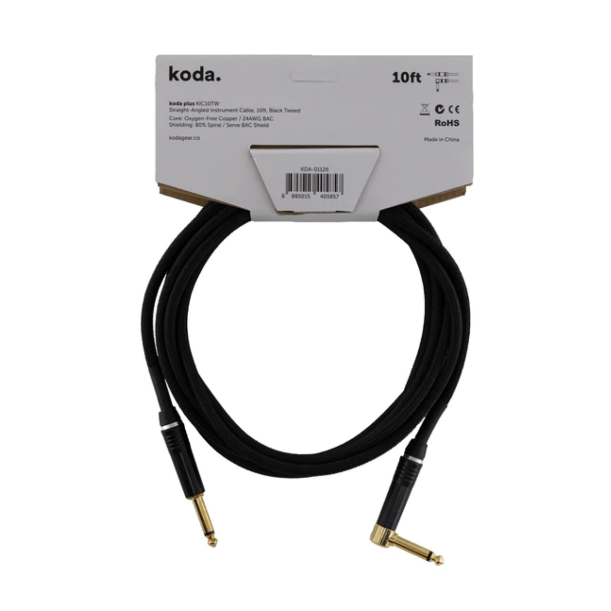 koda plus KIC10TW Straight-Angled Instrument Cable, 10ft, Black Tweed |  KODA |  CABLES |  Zoso Music