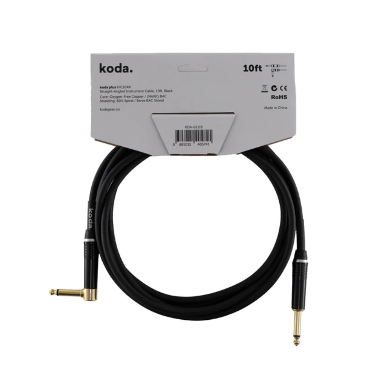 koda plus KIC10RA Straight-Angled Instrument Cable, 10ft, Black