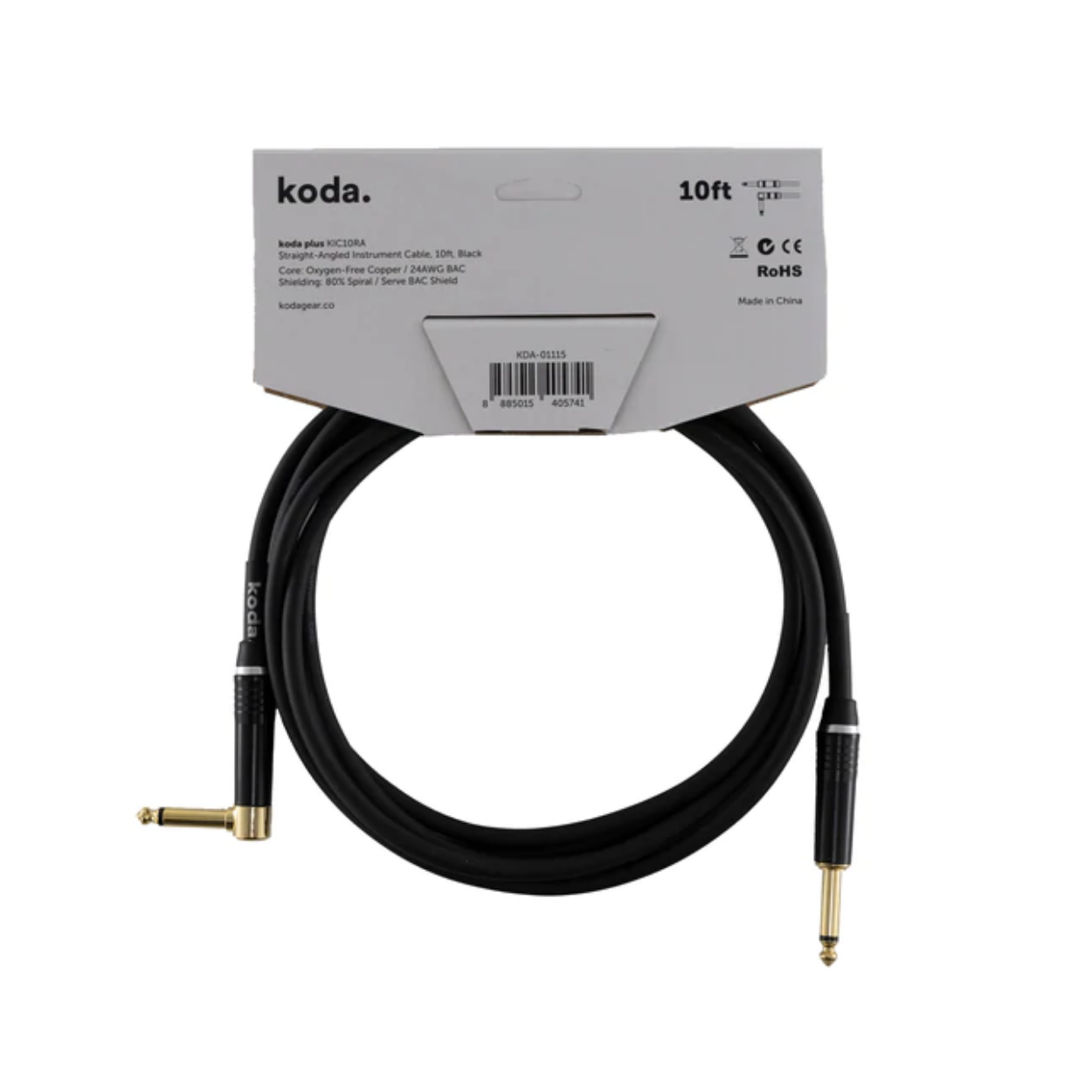 koda plus KIC10RA Straight-Angled Instrument Cable, 10ft, Black |  KODA |  CABLES |  Zoso Music
