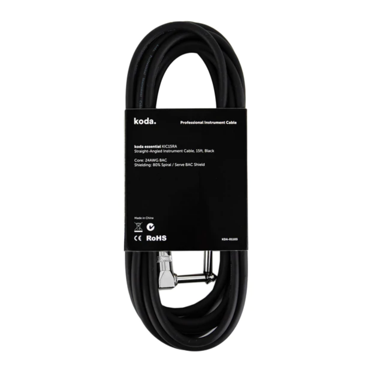 koda essential KIC15RA Straight-Angled Instrument Cable, 15ft, Black |  KODA |  CABLES |  Zoso Music