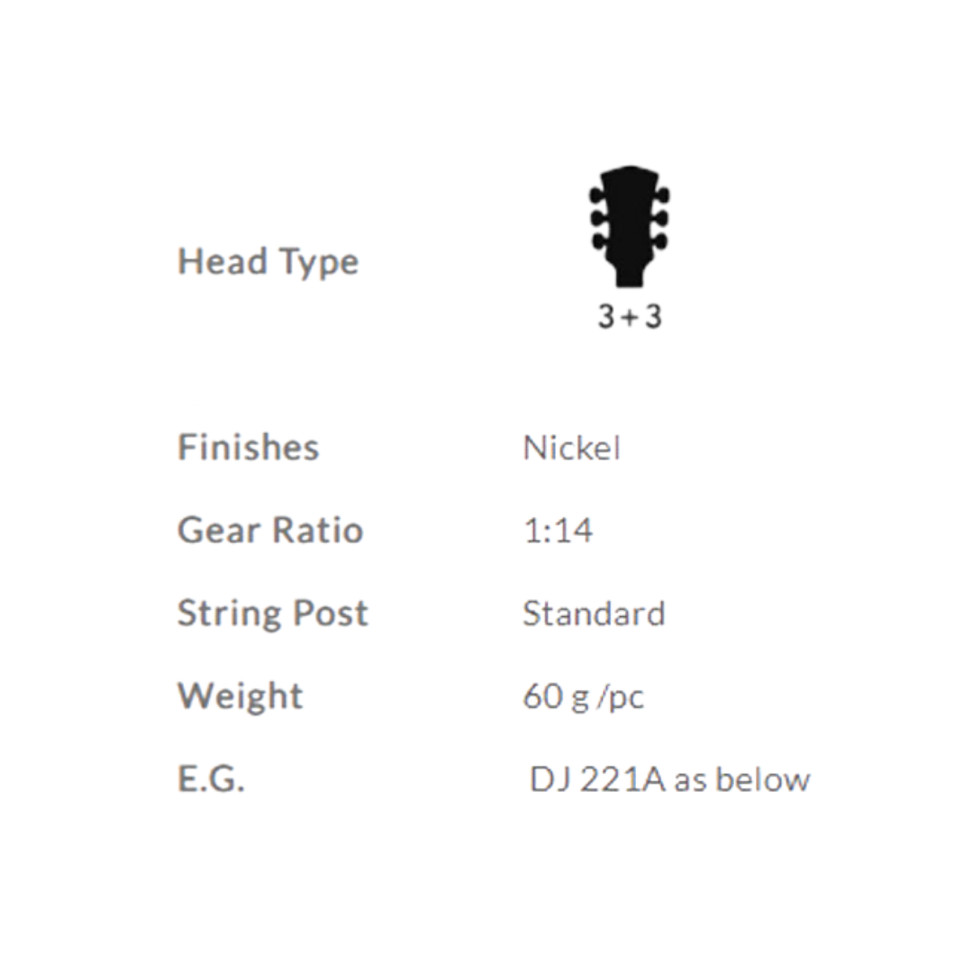 DERJUNG DJ221N MACHINE HEAD CLASSICAL GUITAR CHROME/CREAM | DERJUNG , Zoso Music