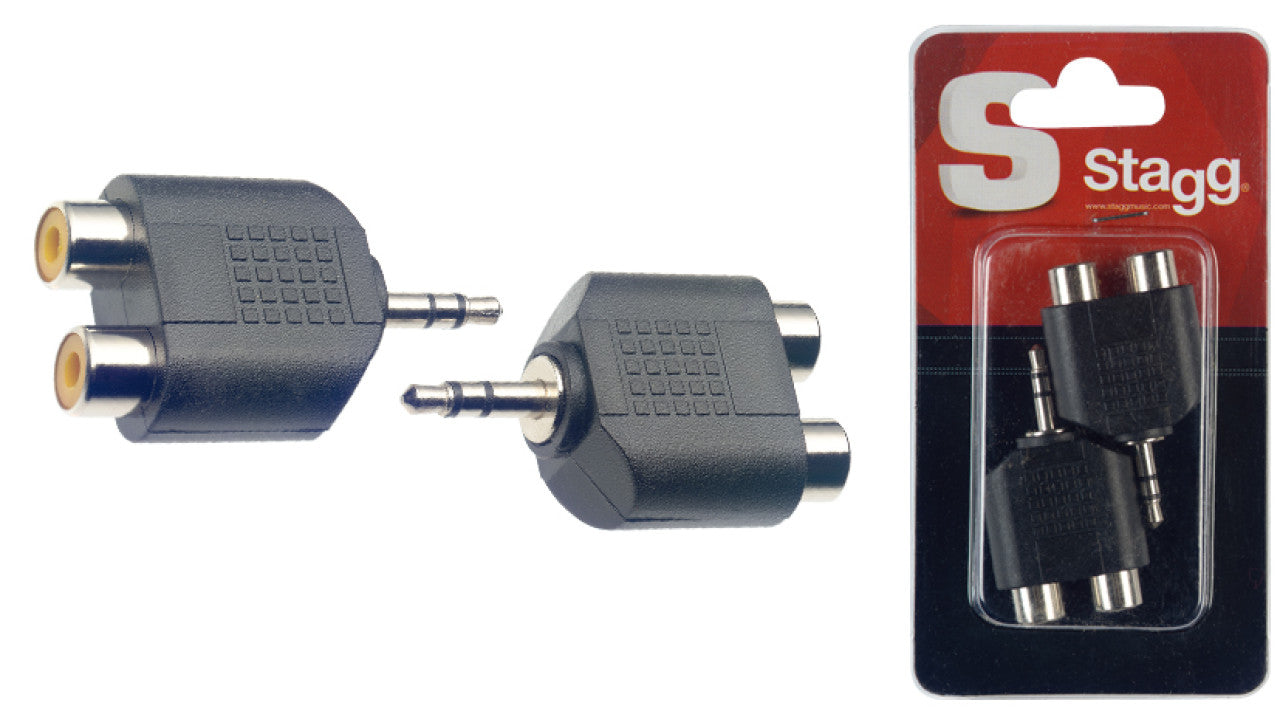 STAGG AC-2CFJMSH 2 x DOUBLE FEM. RCA/MALE STEREO MINI PHONE PLUG ADAPTOR IN BLISTER PACK, STAGG, CONNECTOR, stagg-connector-ac2cfjmsh, ZOSO MUSIC SDN BHD