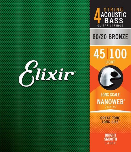 ELIXIR 114502 80/20 BRONZE (045-100) 4-STRING ACOUSTIC BASS STRING (NANOWEB COATING/ LONG SCALE, LIGHT) | ELIXIR , Zoso Music