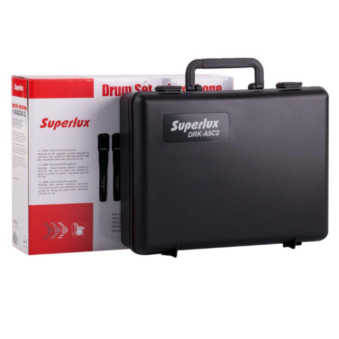 SUPERLUX DRKA5C2 EXTENDED 7-PIECE DRUM MIC SET WITH CASE (SUP-DRKA5C2), SUPERLUX, DYNAMIC MICROPHONE, superlux-microphone-sup-drka5c2, ZOSO MUSIC SDN BHD
