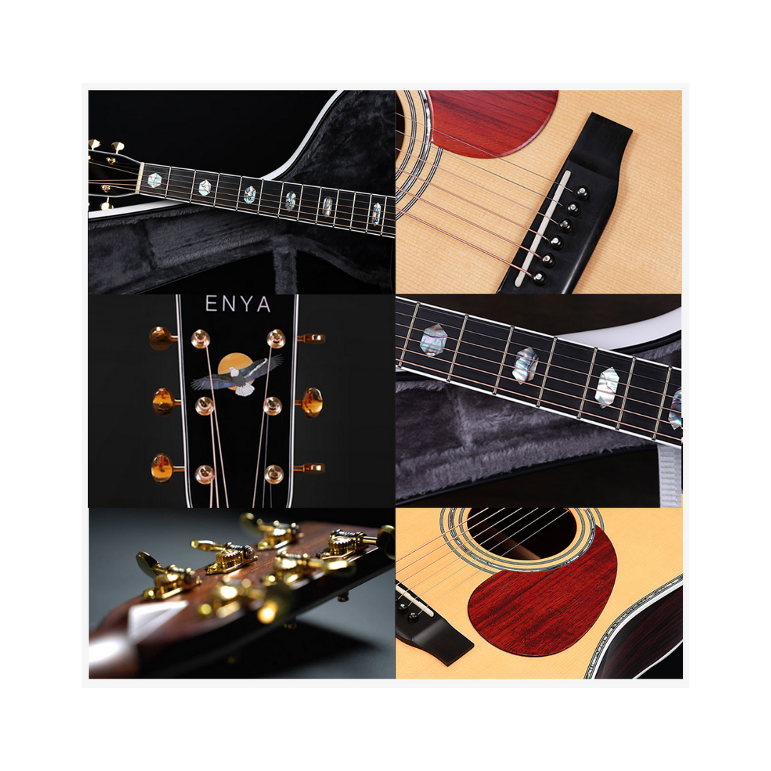 Enya T10-De 41" Adirondack Red Spruce Solid Top Dreadnought Acoustic Guitar Abalone Inlay EQ With Hardcase | ENYA , Zoso Music