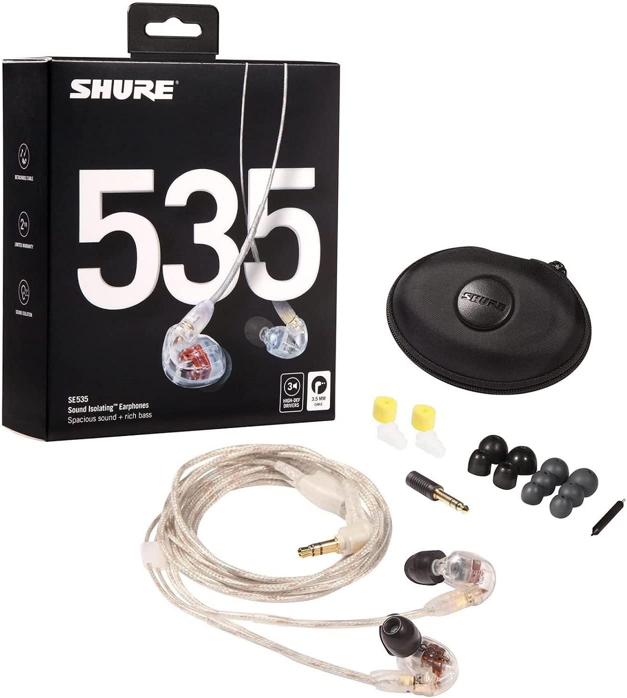 Shure SE535 Sound Isolating Earphones - Clear |  SHURE |  STUDIO MONITORING EARPHONES |  Zoso Music