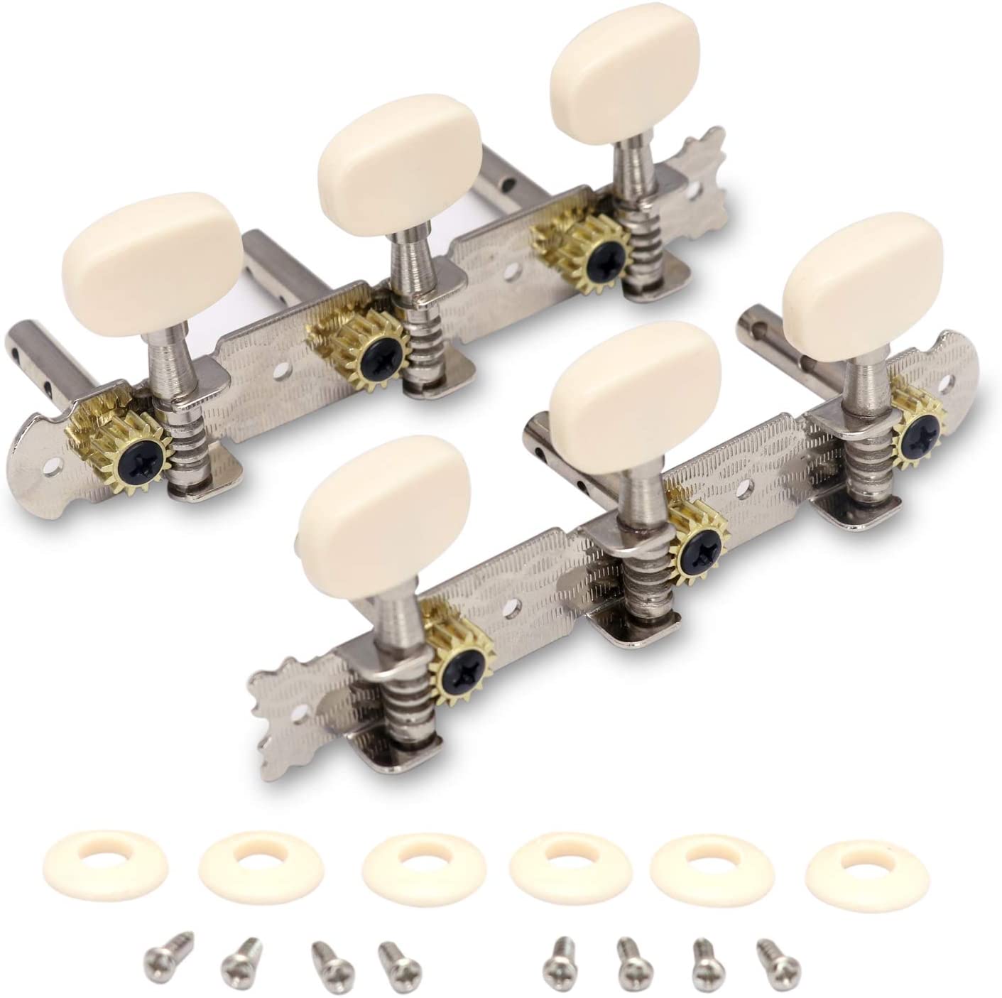 CHROME + WHITE 3 ON A PLATE GUITAR MACHINE HEADS TUNING PEGS KEYS TUNERS (ACOUSTIC GUITAR/ ZOSO) | KM , Zoso Music