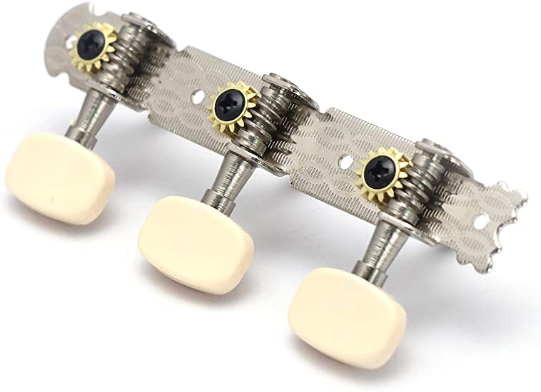 CHROME + WHITE 3 ON A PLATE GUITAR MACHINE HEADS TUNING PEGS KEYS TUNERS (ACOUSTIC GUITAR/ ZOSO) | KM , Zoso Music