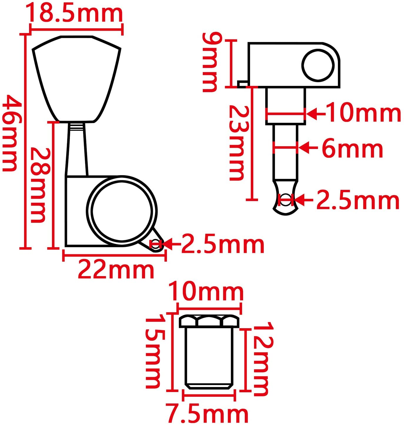 GOLD GUITAR PARTS 6PCS MACHINE HEAD KNOBS GUITAR STRING TUNING PEG TUNERS (ELECTRIC / ACOUSTIC GUITAR/ ZOSO), KM, GUITAR & BASS ACCESSORIES, km-guitar-bass-accessories-km-ad-016j-set, ZOSO MUSIC SDN BHD