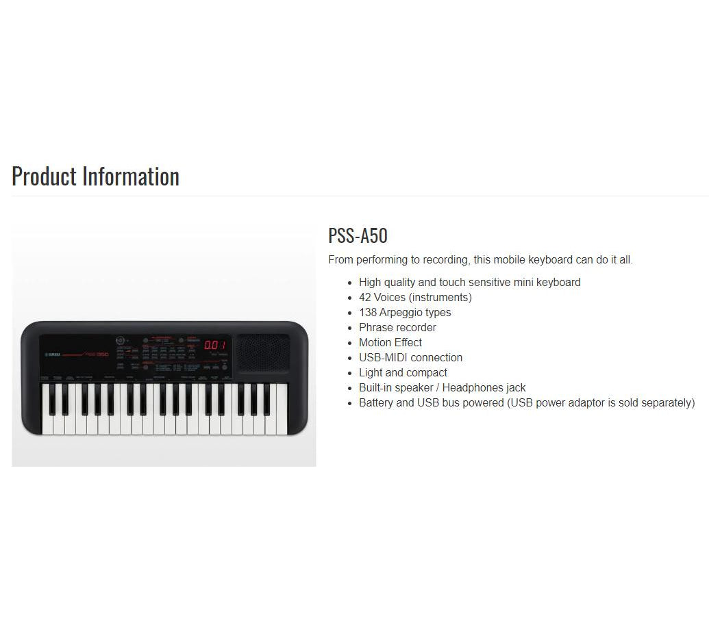 YAMAHA PSS-A50 PORTABLE KEYBOARD (PHRASE RECORDER/ ARPEGGIO/ 37-KEY MINI KEYBOARD SYNTH), YAMAHA, KEYBOARD & PIANO ACCESSORIES, yamaha-keyboard-piano-accessories-ymhpssa50, ZOSO MUSIC SDN BHD