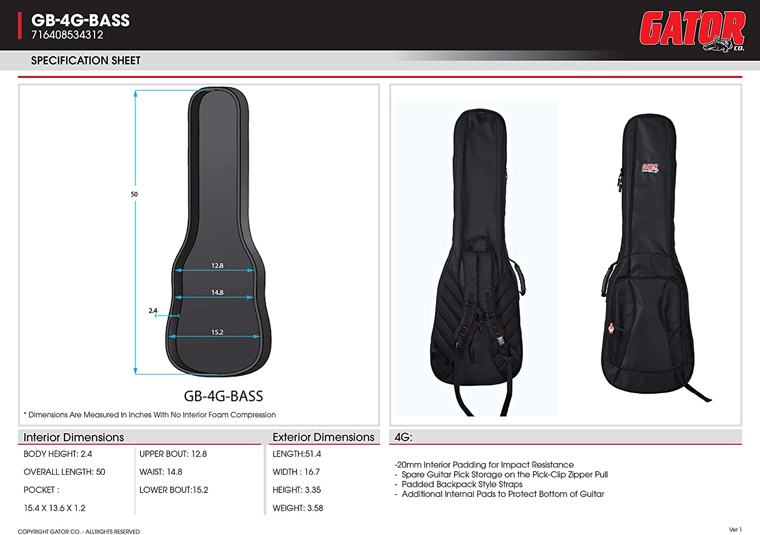 GATOR GB-4G BASS 4G SERIES GIG BAG FOR ELECTRIC BASS GUITAR, GATOR, CASES & GIG BAGS, gator-cases-gig-bags-gatgb-4g-bass, ZOSO MUSIC SDN BHD