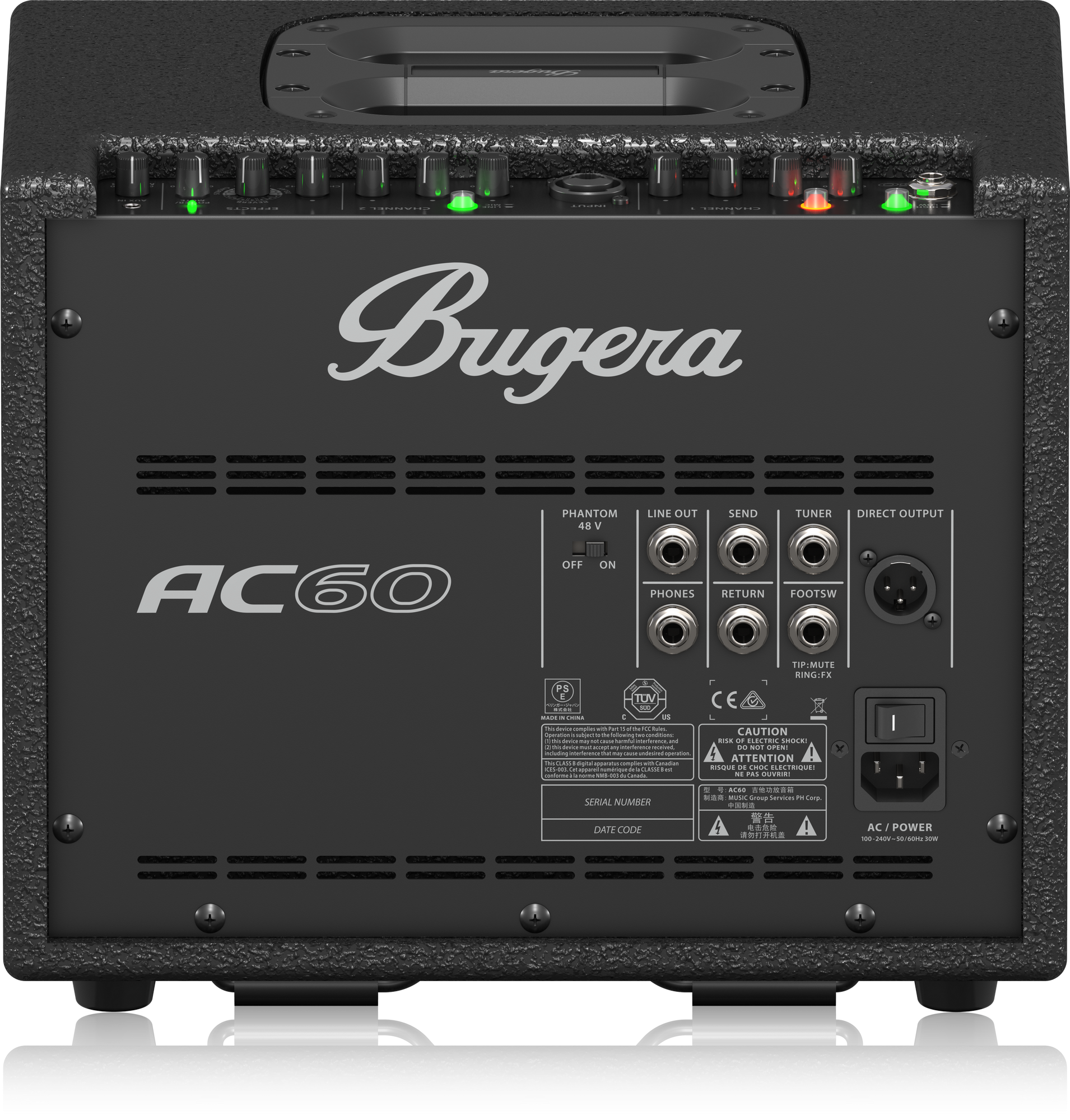BUGERA AC60 PORTABLE 60-WATT, 2-CHANNEL ACOUSTIC INSTRUMENT AMPLIFIER WITH ORIGINAL TURBOSOUND SPEAKER AND KLARK TEKNIK FX PROCESSOR | BUGERA , Zoso Music