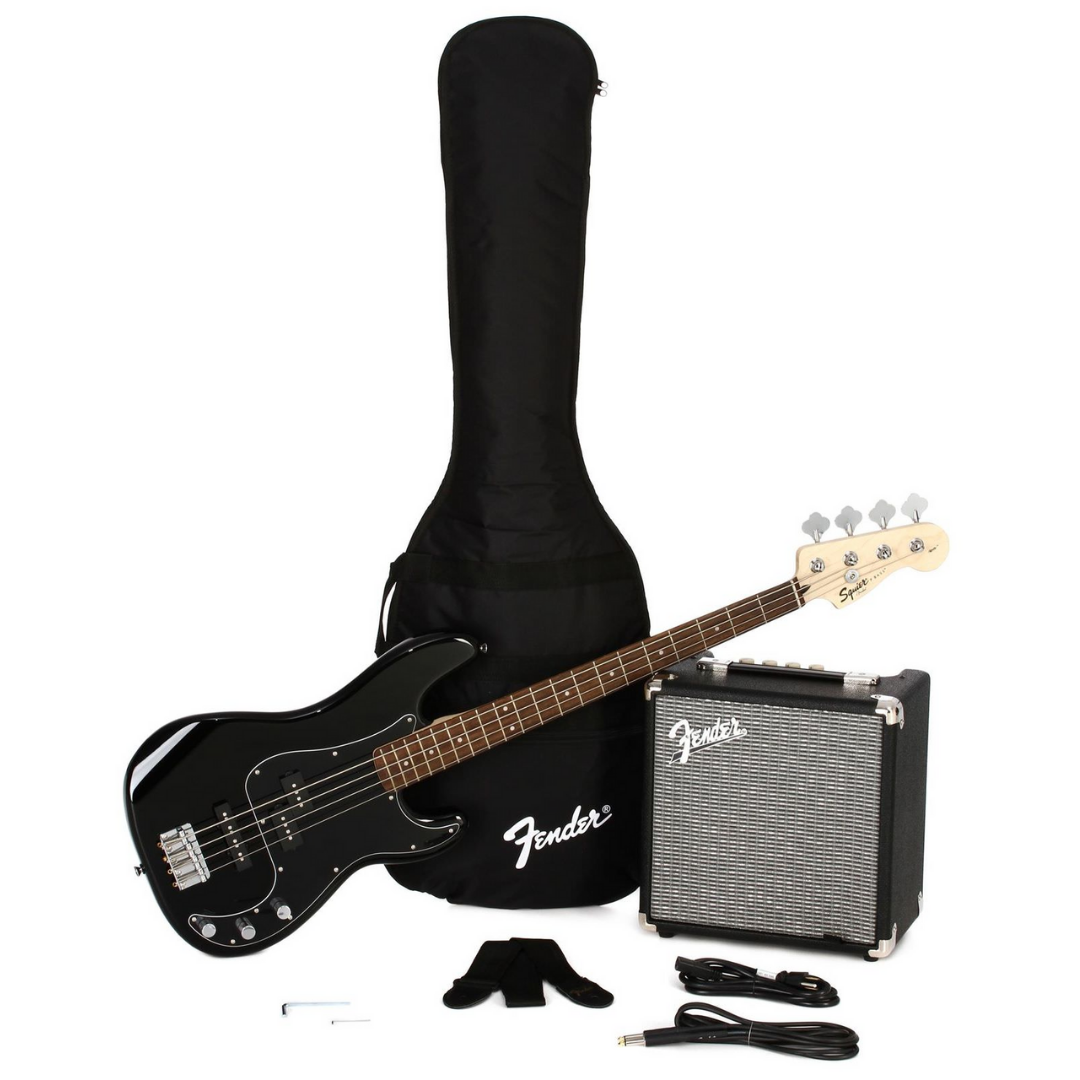 Squier Affinity Series PJ Bass Guitar Pack, Maple FB, Black, 230V, EU, SQUIER BY FENDER, BASS GUITAR, squier-bass-guitar-f03-037-2981-606, ZOSO MUSIC SDN BHD