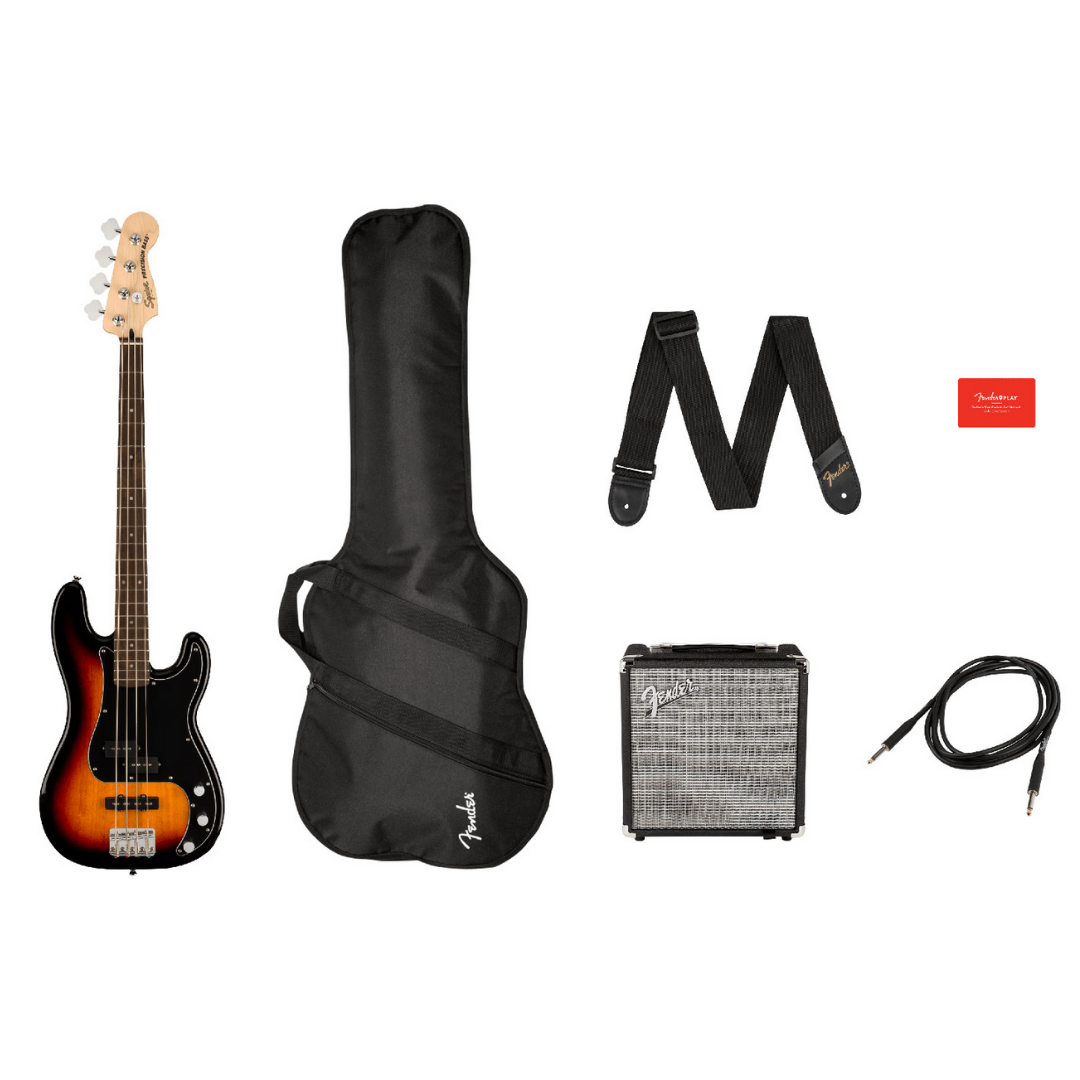 Squier Affinity Series PJ Bass Guitar Pack, Laurel FB, 3-Color Sunburst, 230V, EU, SQUIER BY FENDER, BASS GUITAR, squier-bass-guitar-f03-037-2980-600, ZOSO MUSIC SDN BHD