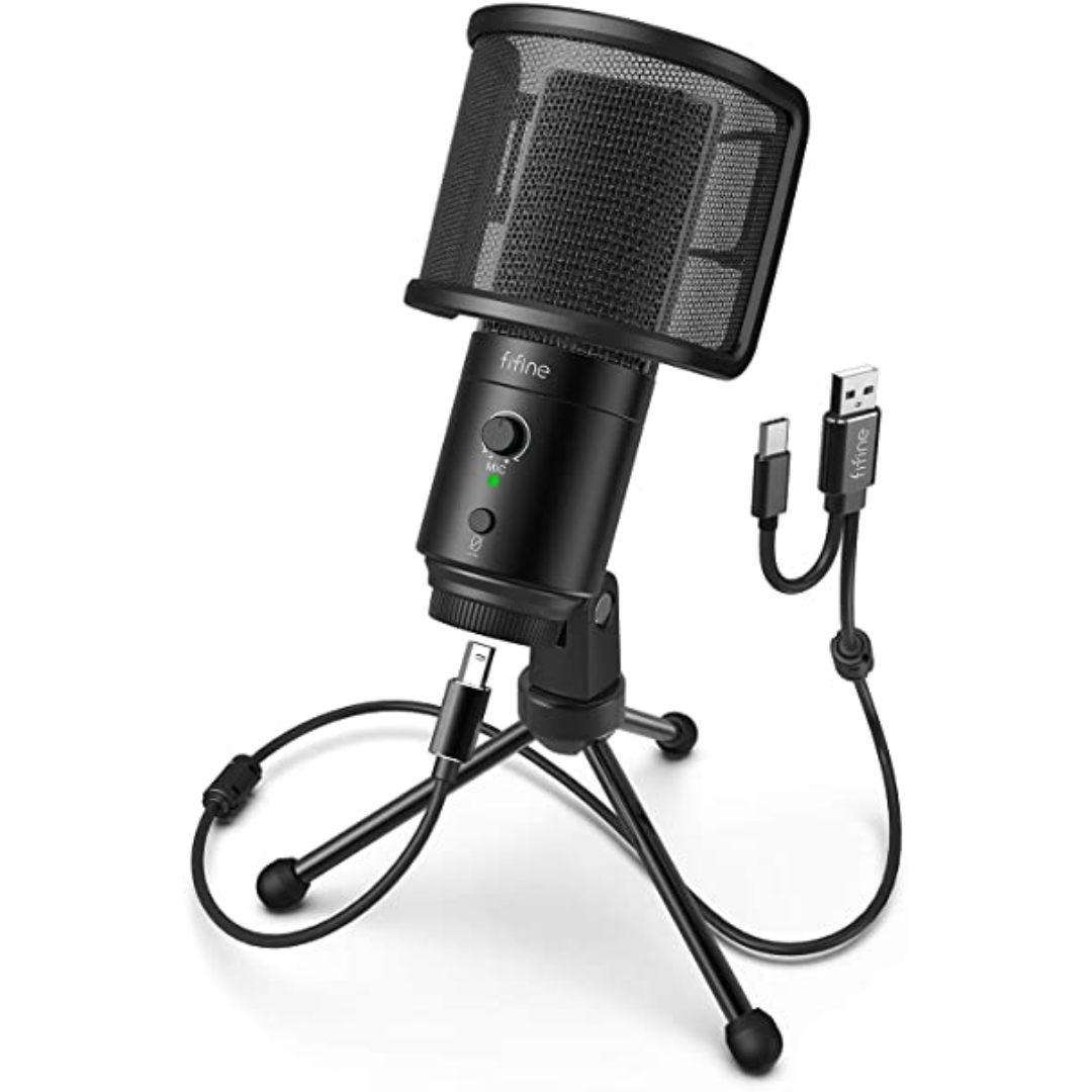 FIFINE K683A USB Desktop PC Microphone with Pop Filter & Tripod Stand for Computer and Mac, Studio Condenser Mic with Gain Control Mute Button Headphone Jack for Gaming Streaming Recording Yo, FIFINE, CONDENSER MICROPHONE, fifine-condenser-microphone-k683a, ZOSO MUSIC SDN BHD
