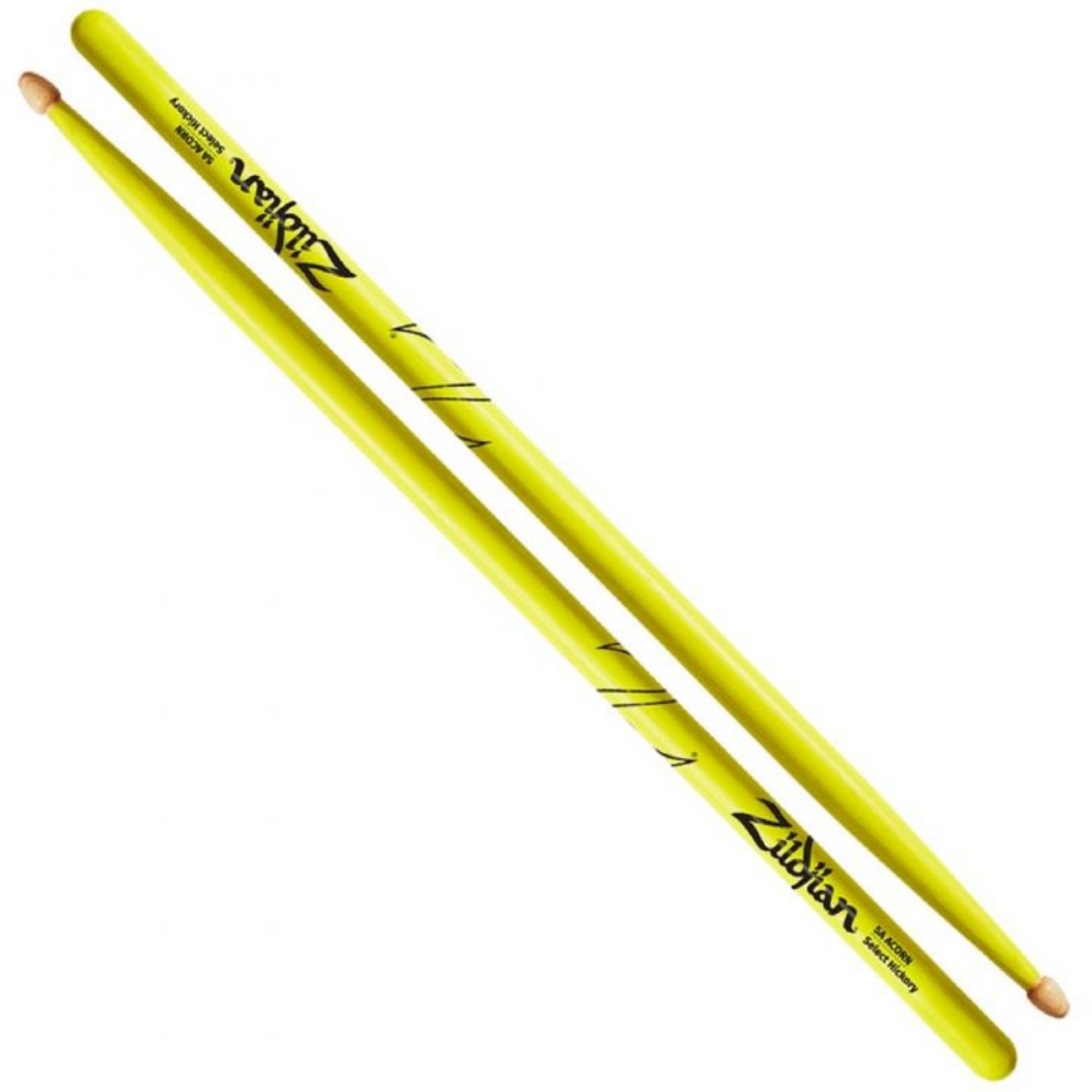 Zildjian Hickory Drumsticks 5A Acorn Wood Tip, Neon Yellow |  ZILDJIAN |  DRUMSTICK |  Zoso Music