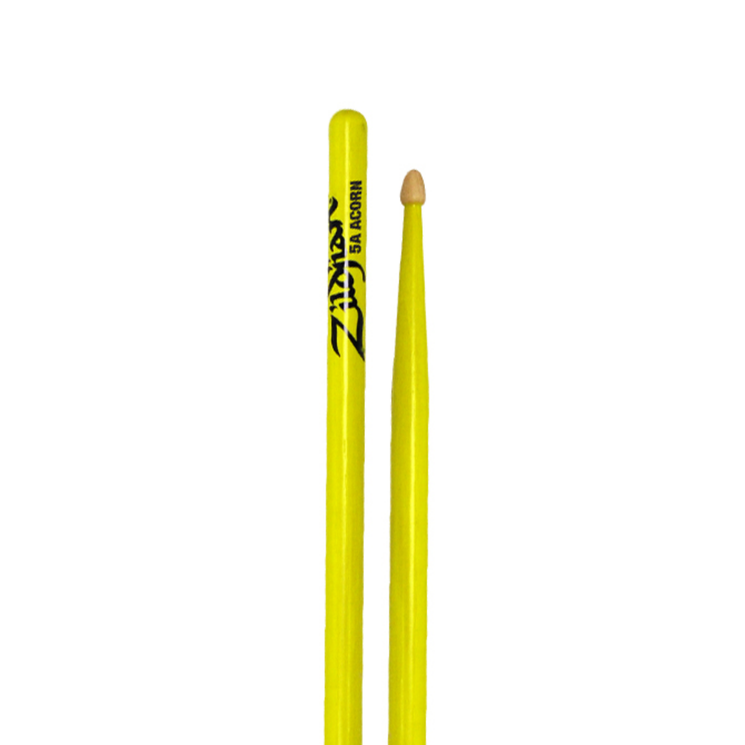 Zildjian Hickory Drumsticks 5A Acorn Wood Tip, Neon Yellow |  ZILDJIAN |  DRUMSTICK |  Zoso Music