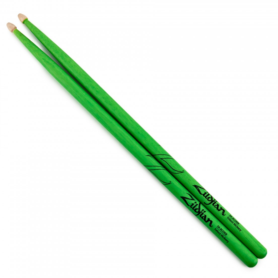 Zildjian Hickory Drumsticks 5A Acorn Wood Tip, Neon Green |  ZILDJIAN |  DRUMSTICK |  Zoso Music