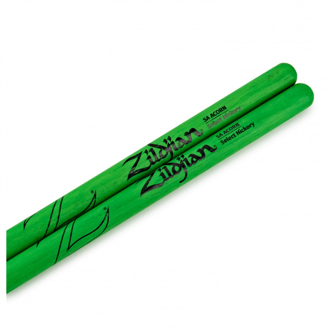 Zildjian Hickory Drumsticks 5A Acorn Wood Tip, Neon Green |  ZILDJIAN |  DRUMSTICK |  Zoso Music