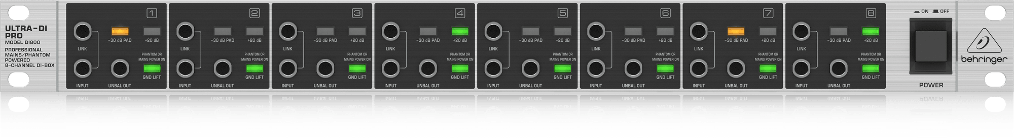 Behringer Ultra-DI Pro DI800v2 8-channel Active Instrument Direct Box (DI-800 / DI800) | BEHRINGER , Zoso Music