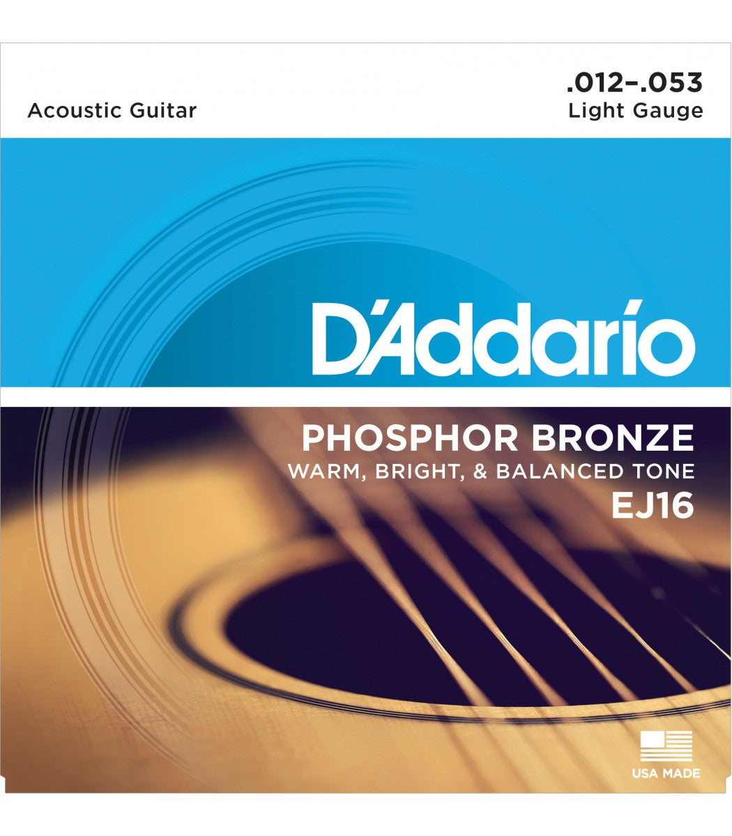 D'ADDARIO EJ16 PHOSPHOR BRONZE ACOUSTIC GUITAR STRINGS, LIGHT, 12-53 | D'ADDARIO , Zoso Music