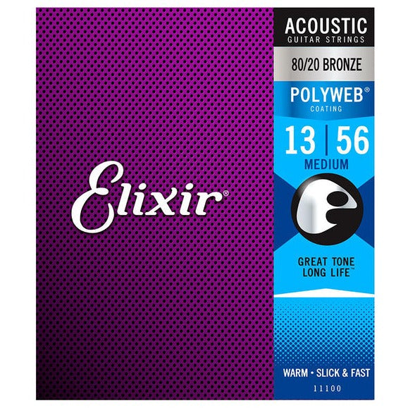 ELIXIR 11100 POLYWEB 80/20 BRONZE ACOUSTIC GUITAR STRINGS 13-56 MEDIUM | ELIXIR , Zoso Music
