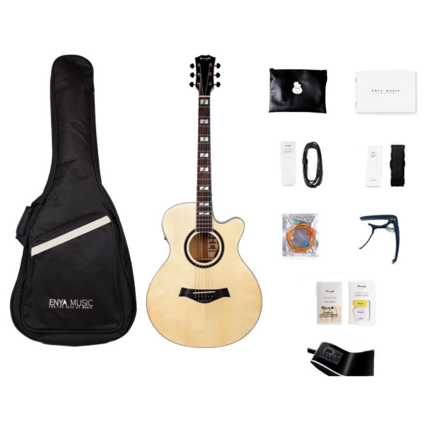 Enya EF-18NACe 40" Folk Acoustic Guitar KLT-1 EQ Cutaway Natural With Bag And Accessories | ENYA , Zoso Music