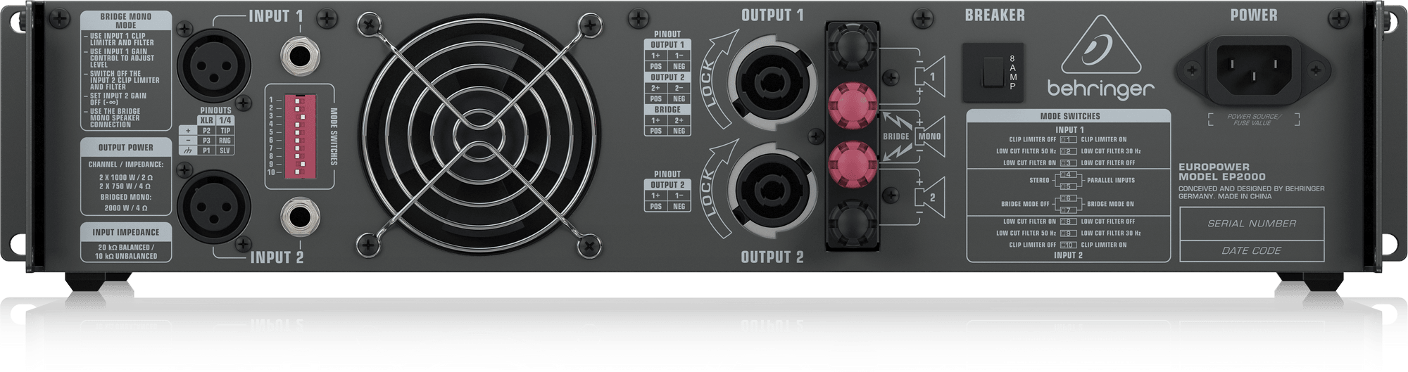 Behringer Europower EP2000 2-channel Power Amplifier (EP-2000)  | BEHRINGER , Zoso Music