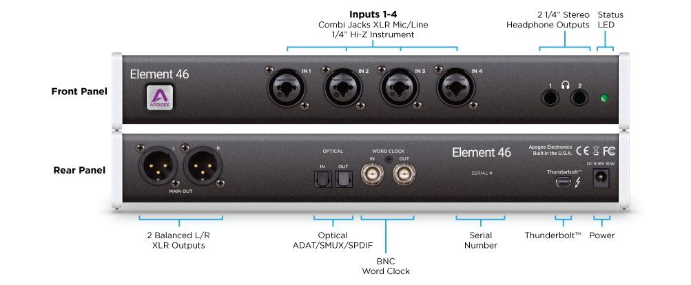 Apogee Element 46 - 12x14 Thunderbolt Audio Interface for Mac | APOGEE , Zoso Music