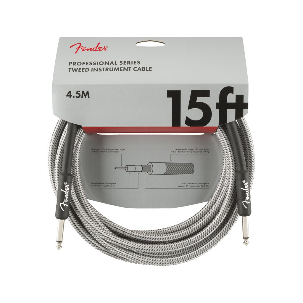 Fender Professional Series Instrument Cable, 15ft, White Tweed, FENDER, CABLES, fender-cables-f03-099-0820-066, ZOSO MUSIC SDN BHD