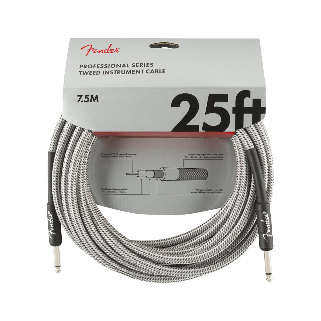 Fender Professional Series Instrument Cable, 25ft, White Tweed, FENDER, CABLES, fender-cables-f03-099-0820-072, ZOSO MUSIC SDN BHD