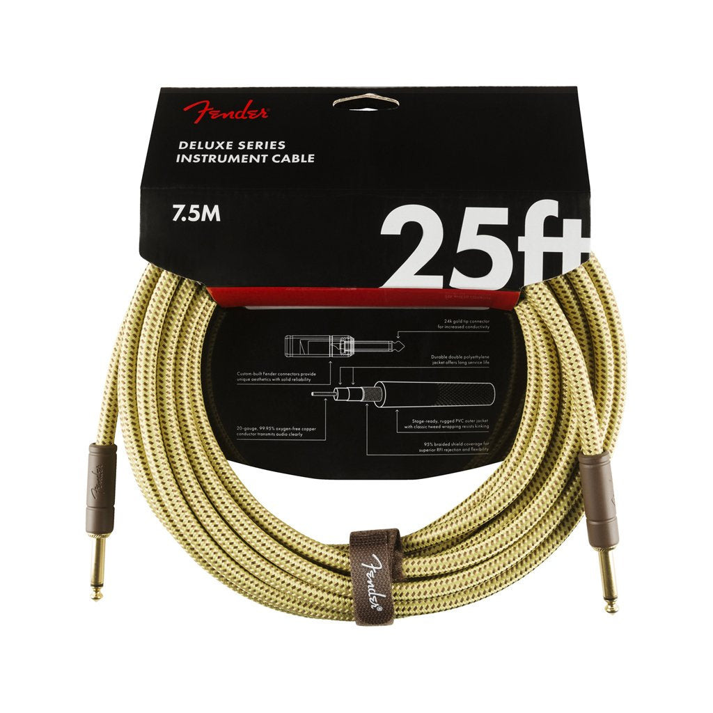 Fender Deluxe Series Instrument Cable, 25ft, Tweed, FENDER, CABLES, fender-cables-f03-099-0820-076, ZOSO MUSIC SDN BHD