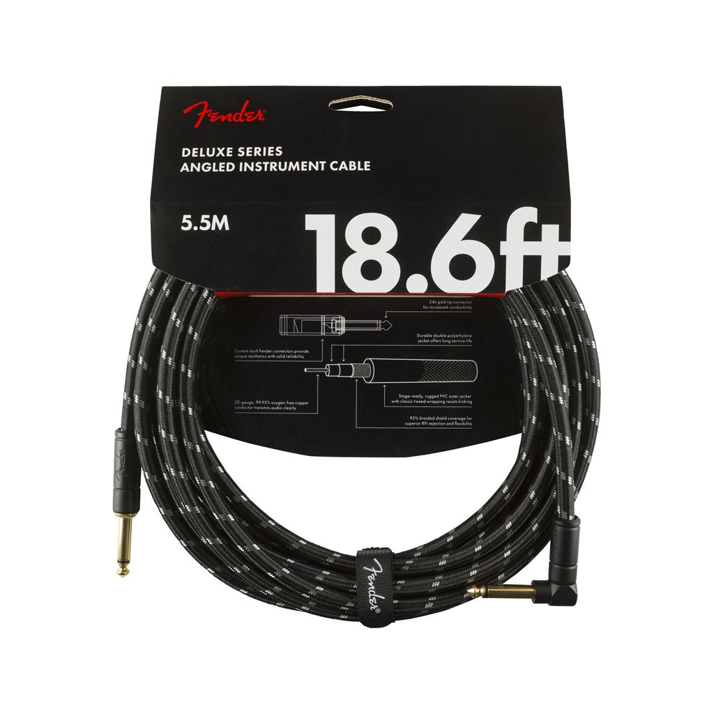 Fender Deluxe Series Angled Instrument Cable, 18.6ft, Black Tweed, FENDER, CABLES, fender-cables-f03-099-0820-079, ZOSO MUSIC SDN BHD