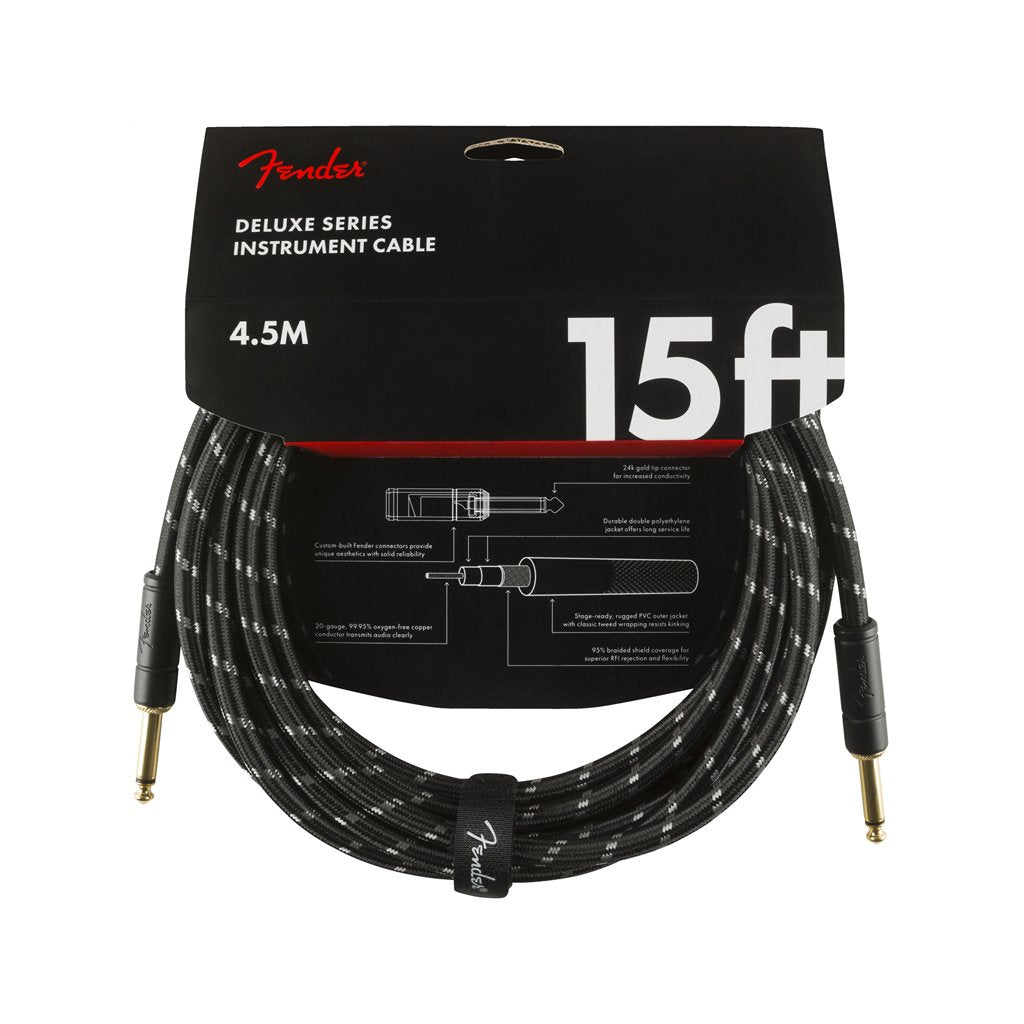 Fender Deluxe Series Instrument Cable. 15ft, Black Tweed, FENDER, CABLES, fender-cables-f03-099-0820-083, ZOSO MUSIC SDN BHD