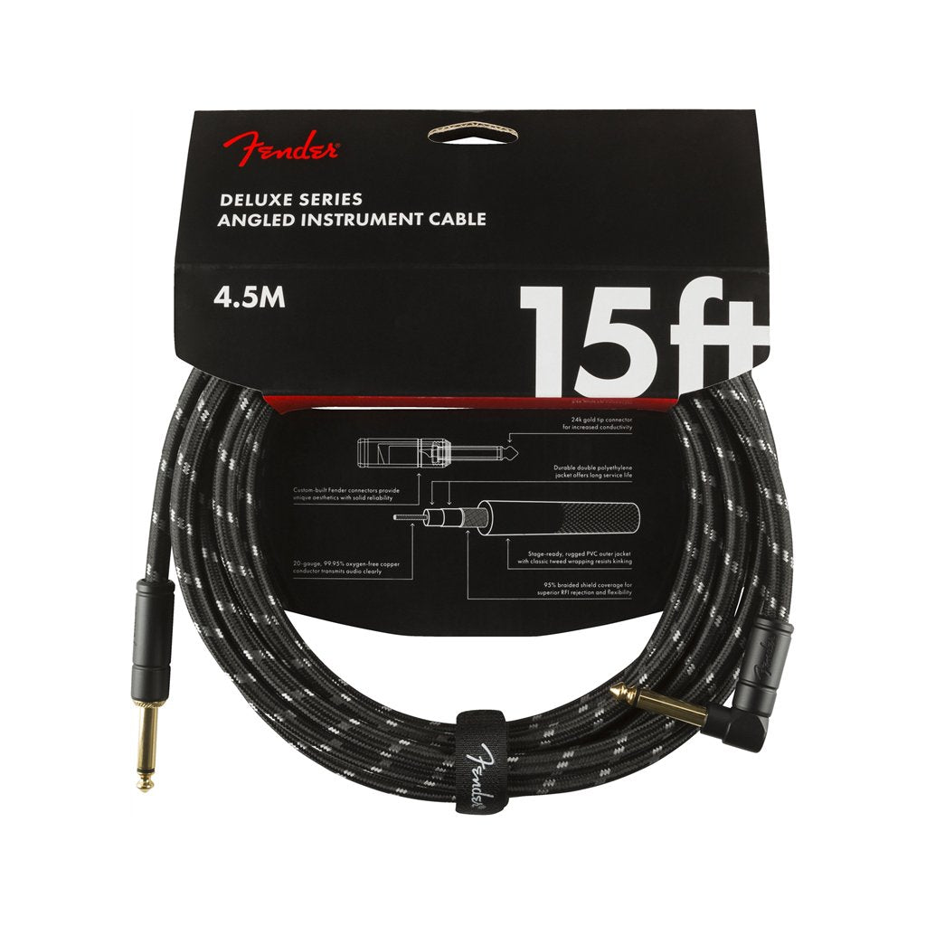 Fender Deluxe Series Angled Instrument Cable. 15ft, Black Tweed, FENDER, CABLES, fender-cables-f03-099-0820-085, ZOSO MUSIC SDN BHD
