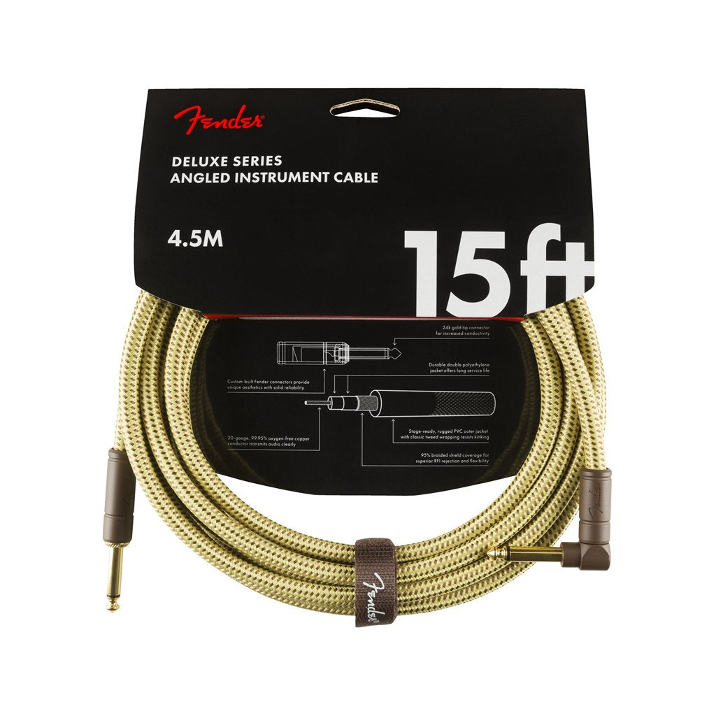 Fender Deluxe Series Angled Instrument Cable. 15ft, Tweed, FENDER, CABLES, fender-cables-f03-099-0820-086, ZOSO MUSIC SDN BHD