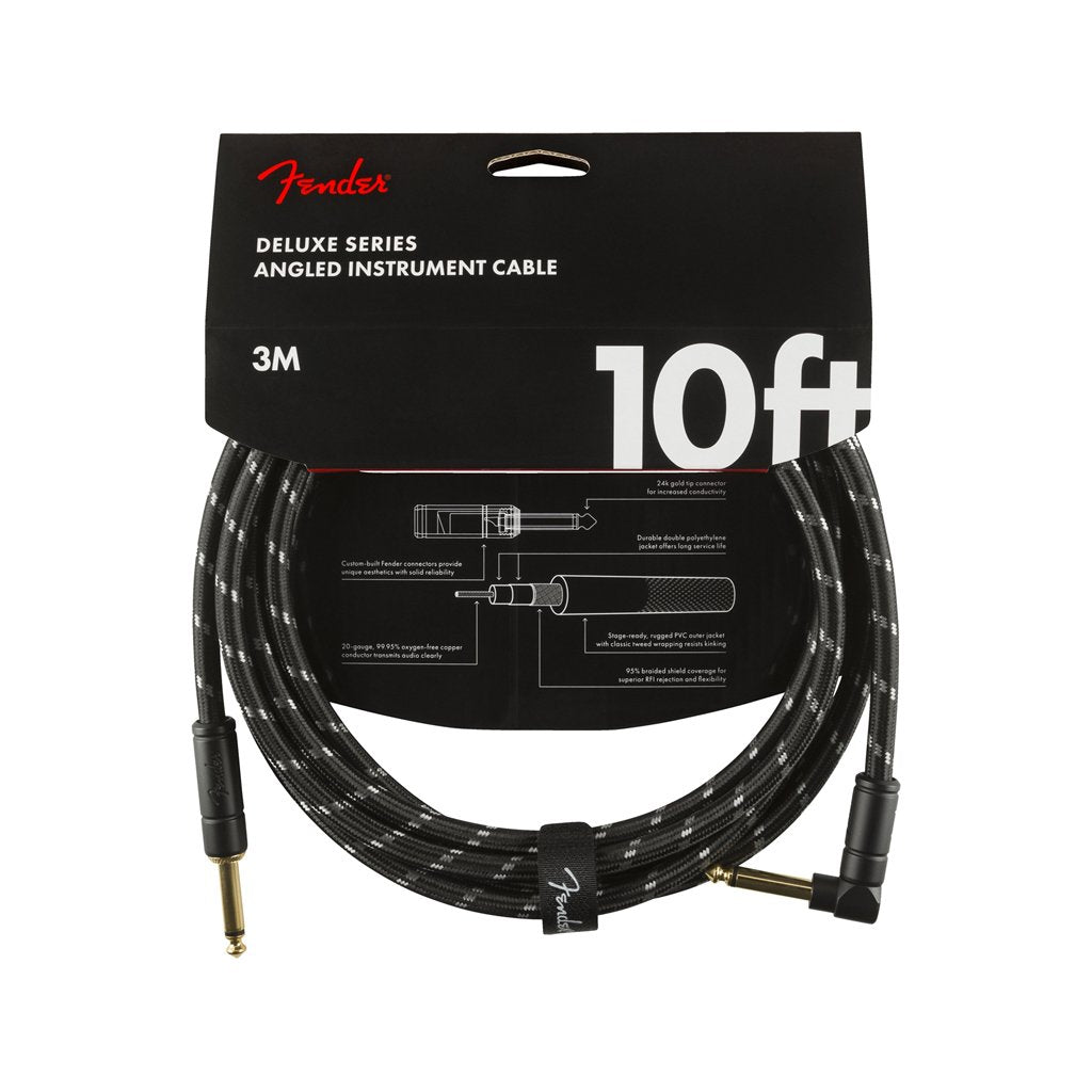 Fender Deluxe Series Angled Instrument Cable, 10ft, Black Tweed, FENDER, CABLES, fender-cables-f03-099-0820-090, ZOSO MUSIC SDN BHD