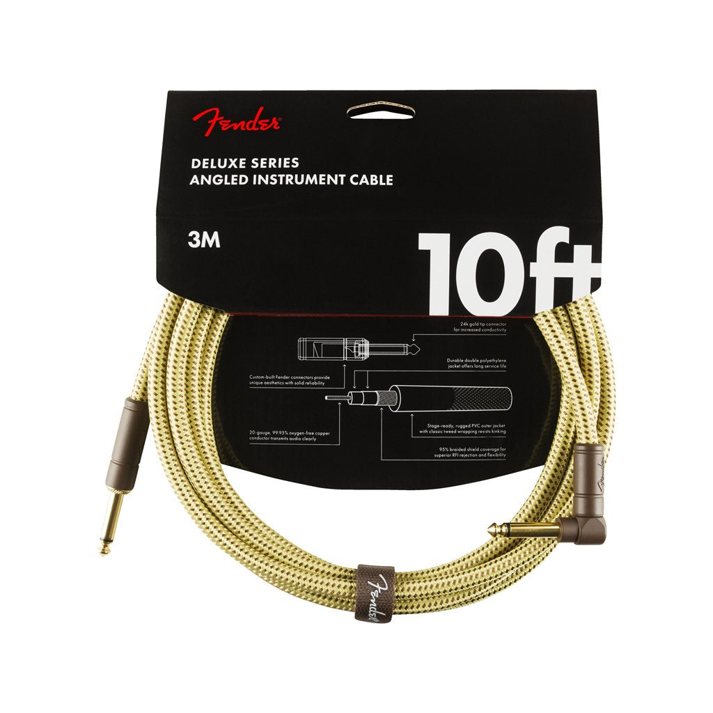 Fender Deluxe Series Angled Instrument Cable, 10ft Tweed, FENDER, CABLES, fender-cables-f03-099-0820-091, ZOSO MUSIC SDN BHD