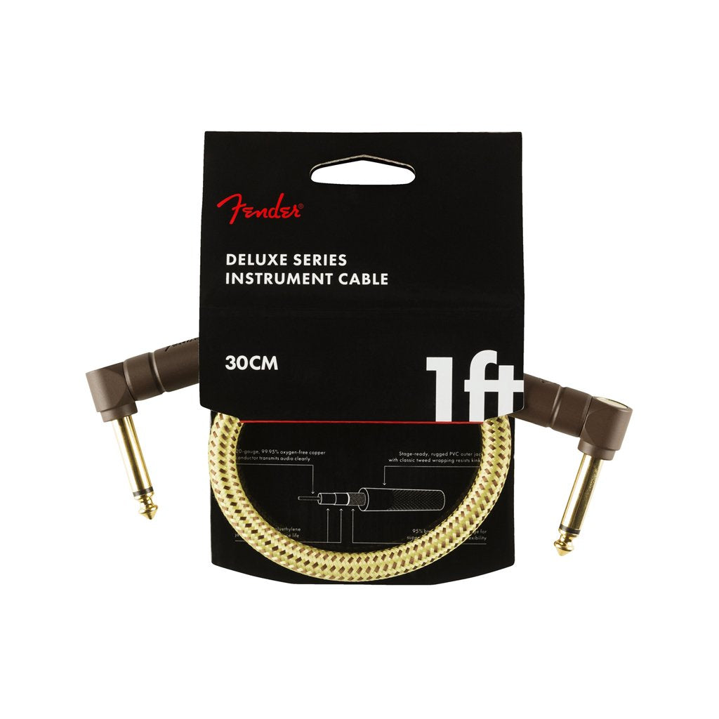 Fender Deluxe Series Angled Instrument Cable, 1ft, Tweed, FENDER, CABLES, fender-cables-f03-099-0820-097, ZOSO MUSIC SDN BHD