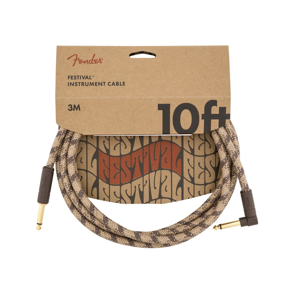 Fender Festival Hemp Angled Instrument Cable, 10ft, Pure Hemp, Brown Stripe, FENDER, CABLES, fender-cables-f03-099-0910-022, ZOSO MUSIC SDN BHD