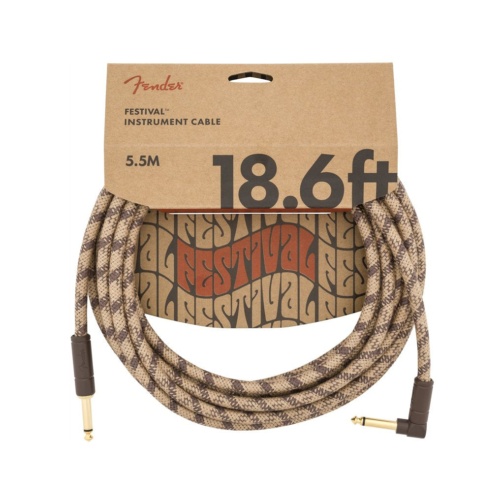 Fender Festival Hemp Angled Instrument Cable, 18.6ft, Pure Hemp, Brown Stripe, FENDER, CABLES, fender-cables-f03-099-0918-022, ZOSO MUSIC SDN BHD
