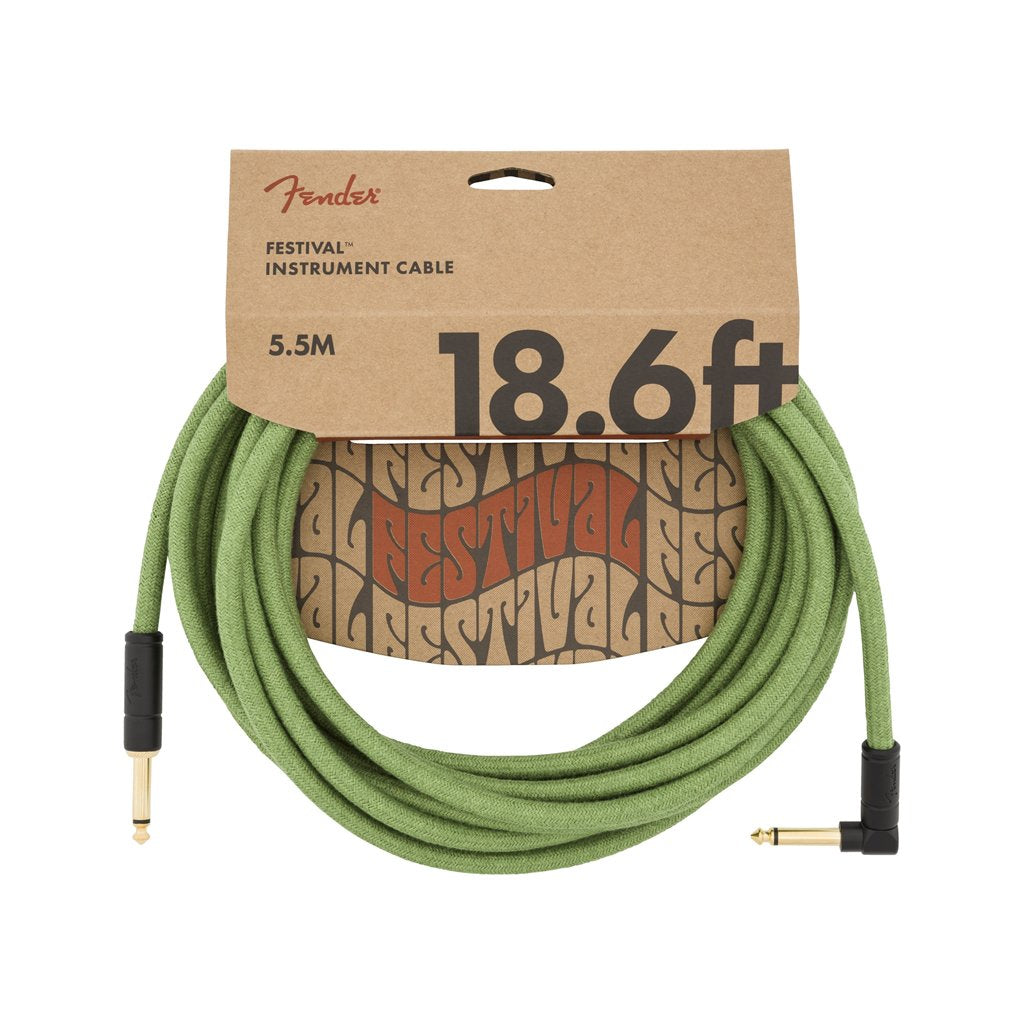 Fender Festival Hemp Angled Instrument Cable, 18.6ft, Pure Hemp, Green, FENDER, CABLES, fender-cables-f03-099-0918-062, ZOSO MUSIC SDN BHD