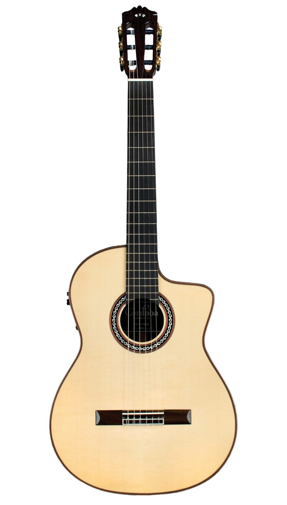 Cordoba GK Pro Negra - Solid European Spruce Top, Solid Rosewood Back & Sides with Pickup & Cordoba Humidified Archtop Wood Case (Full Solid) | CORDOBA , Zoso Music