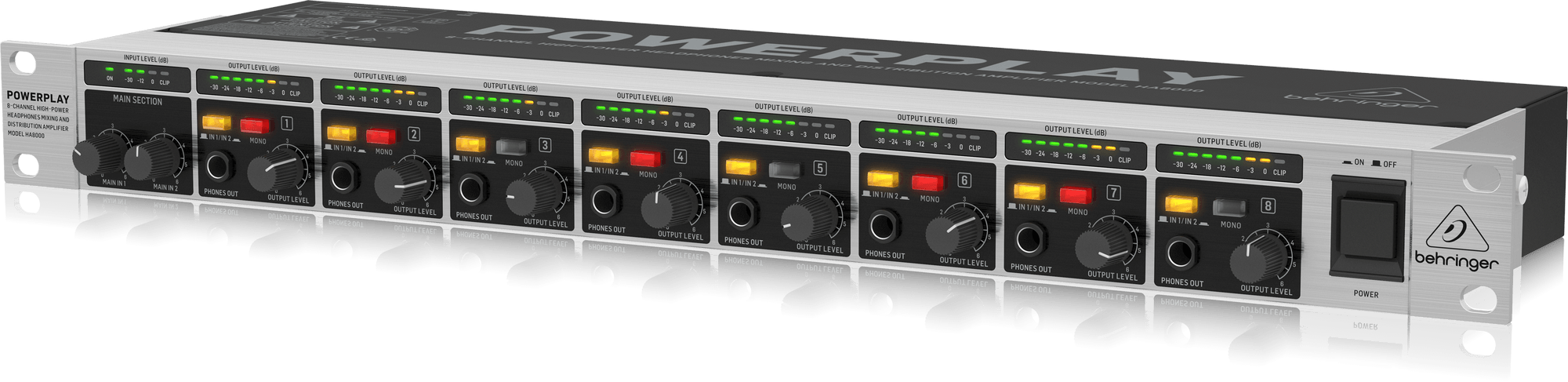Behringer HA8000 V2 8 Channel High-Power Headphones Mixing and Distribution Amplifier | BEHRINGER , Zoso Music