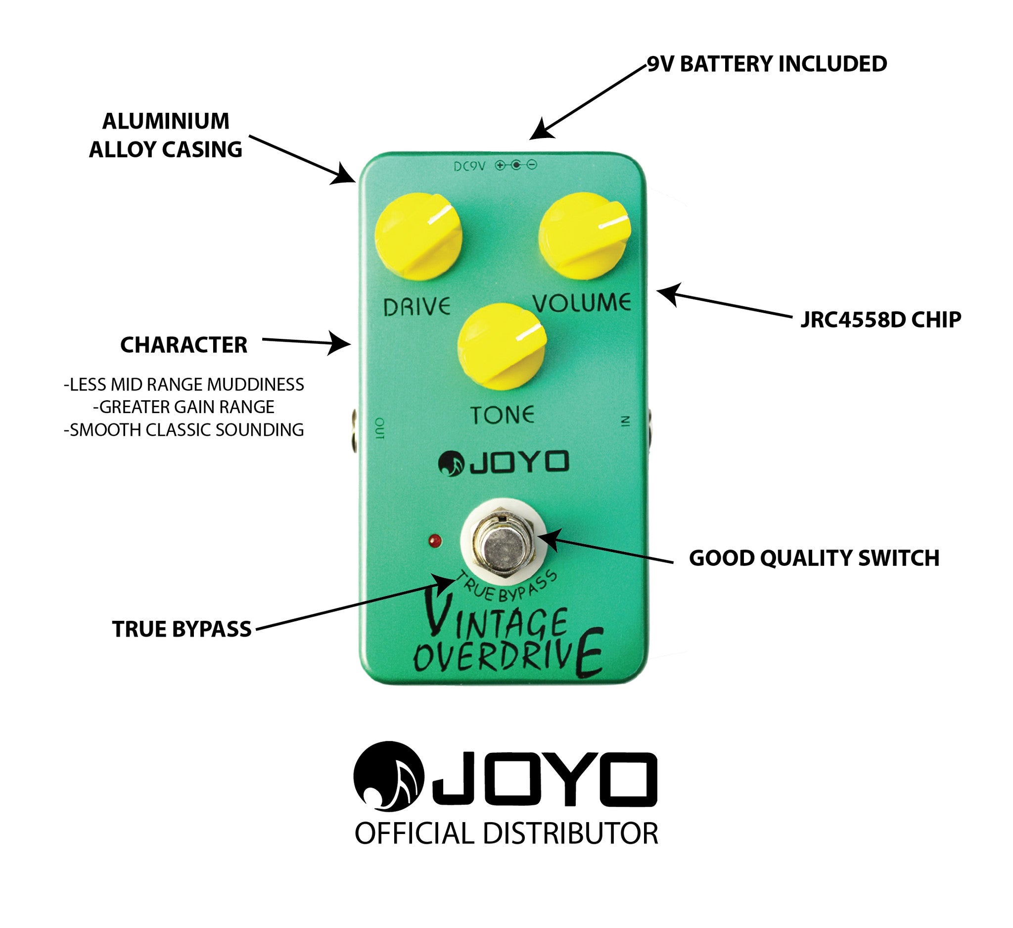 JOYO JF-01 VINTAGE OVERDRIVE, JOYO, EFFECTS, joyo-vintage-overdrive-effect-pedal, ZOSO MUSIC SDN BHD
