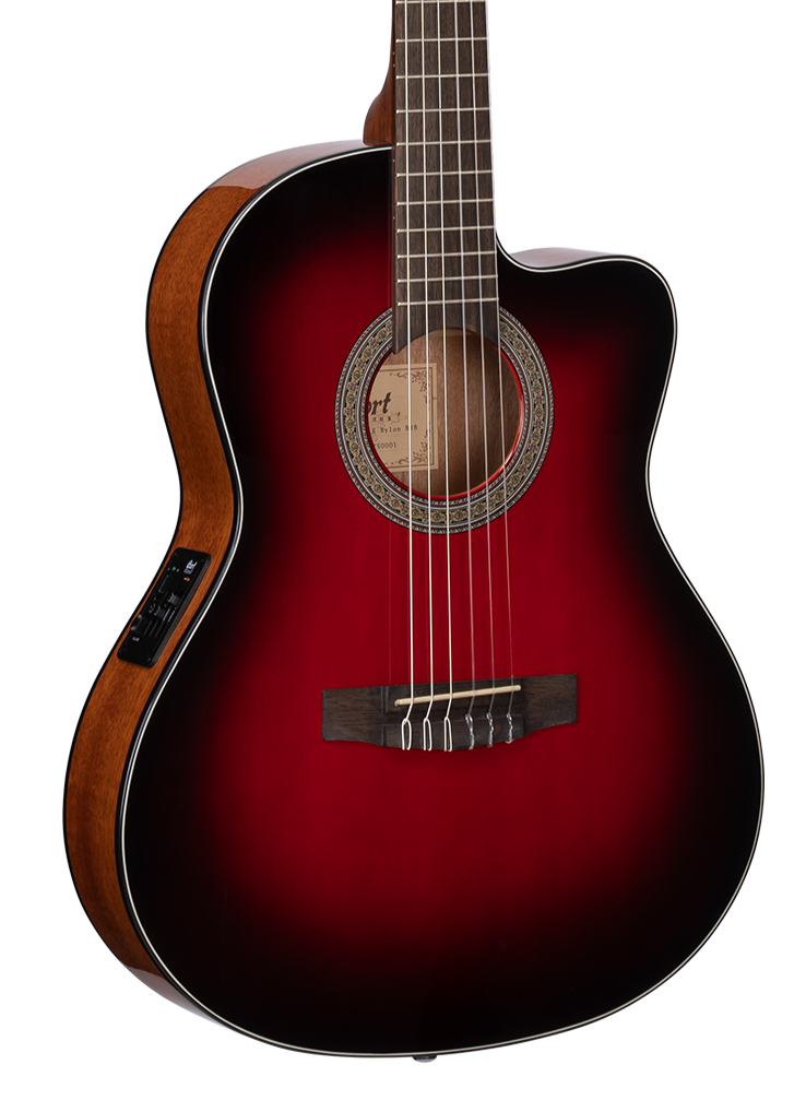 Cort Jade Nylon Classical Guitar EQ With Bag Burgundy Red Burst | CORT , Zoso Music