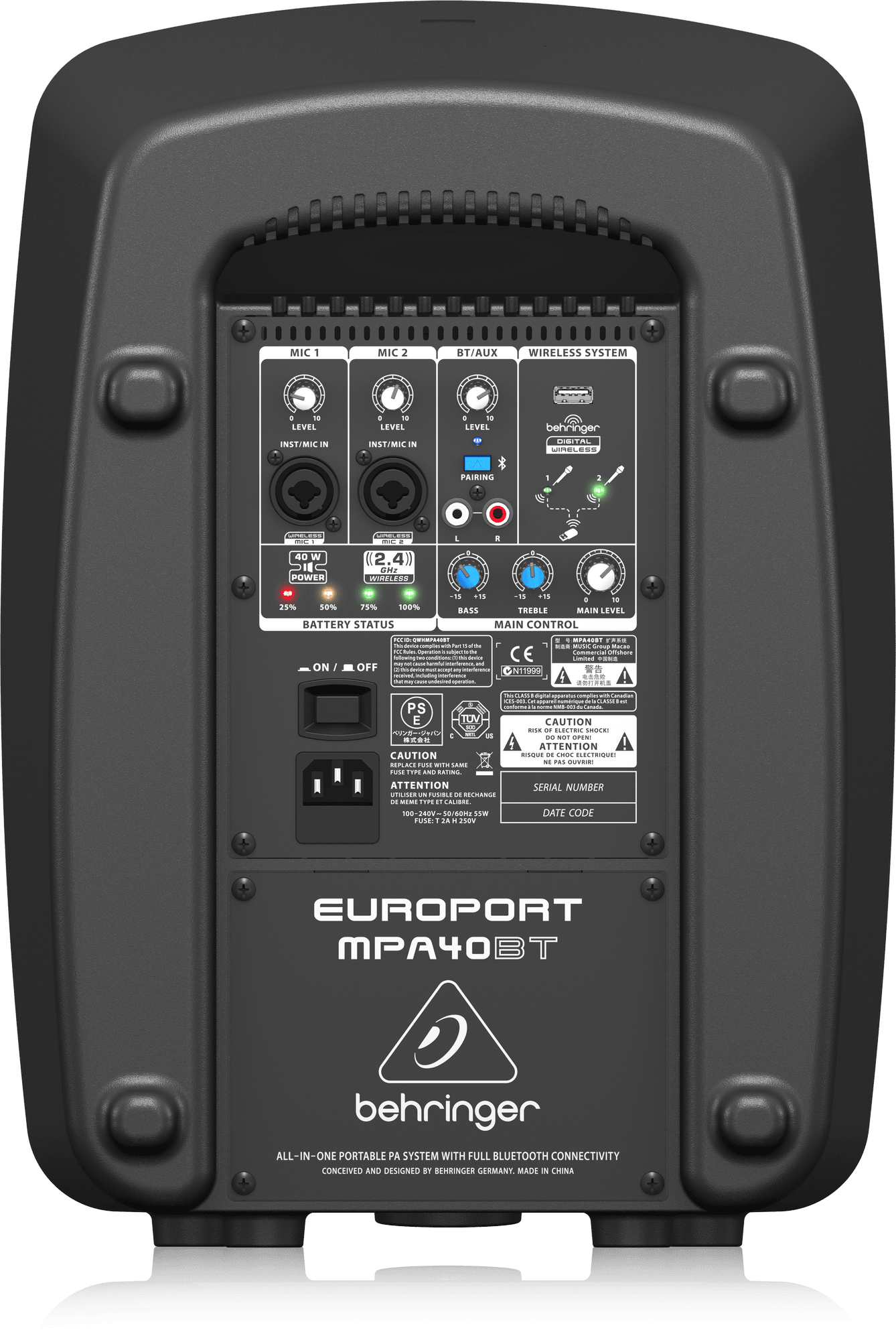 Behringer MPA40BT All-In-One Portable 40 Watt PA System with Bluetooth Connectivity and Battery Operation | BEHRINGER , Zoso Music