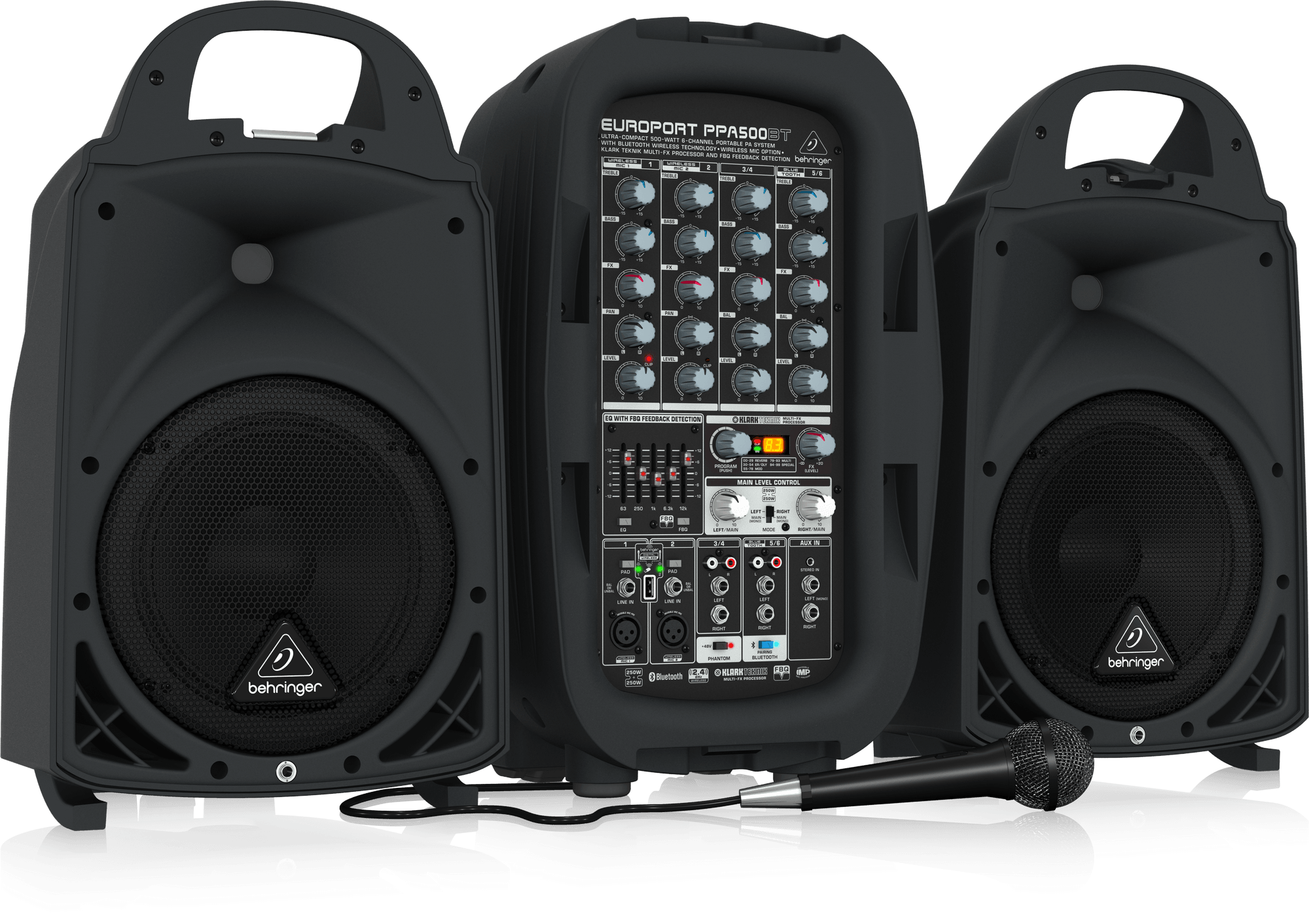 Behringer Europort PPA500BT Portable PA System with Dual (2 Mics) Channel Wireless Microphone Karaoke Systems Package (PPA-500BT) | BEHRINGER , Zoso Music